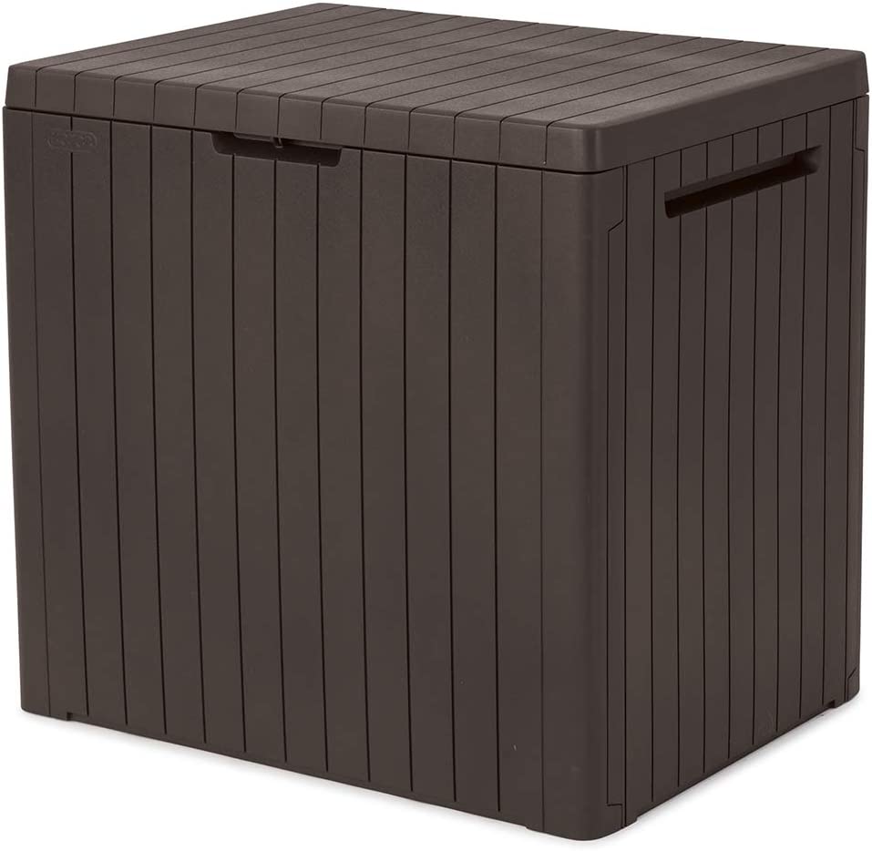 Keter City 30 Gallon Resin Deck Box for Patio Furniture. Pool Accessories. and Storage for Outdoor Toys. Brown