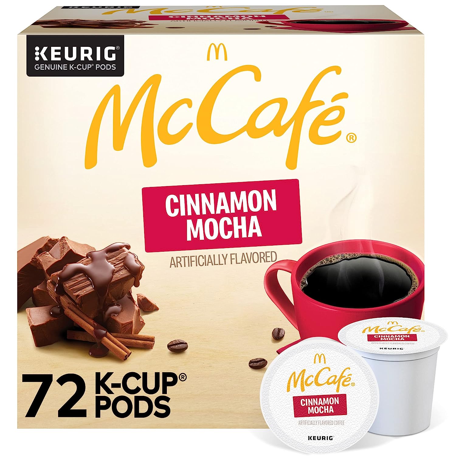 McCafe Cinnamon Mocha. Single Serve Coffee Keurig K-Cup Pods. Flavored Coffee. 72 Count (Packaging may vary)