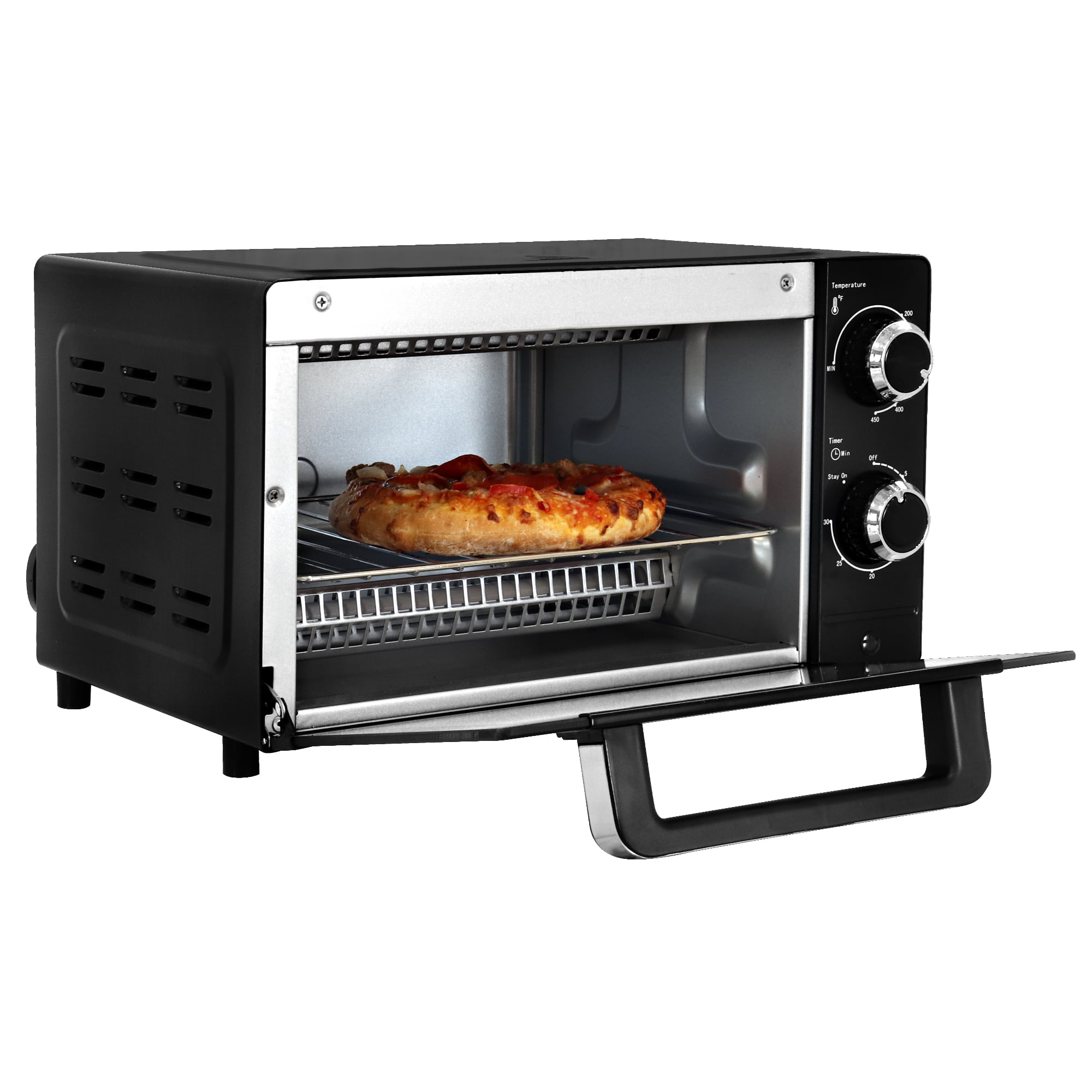 Total Chef 4 Slice Toaster Oven 1000W Convection Oven Compact Baking Toasting Rack. Black