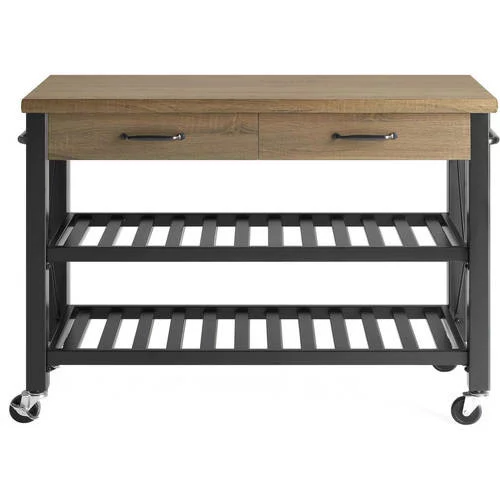 Whalen Furniture Whalen Santa Fe Kitchen Cart with Metal Shelves and TV Stand Feature