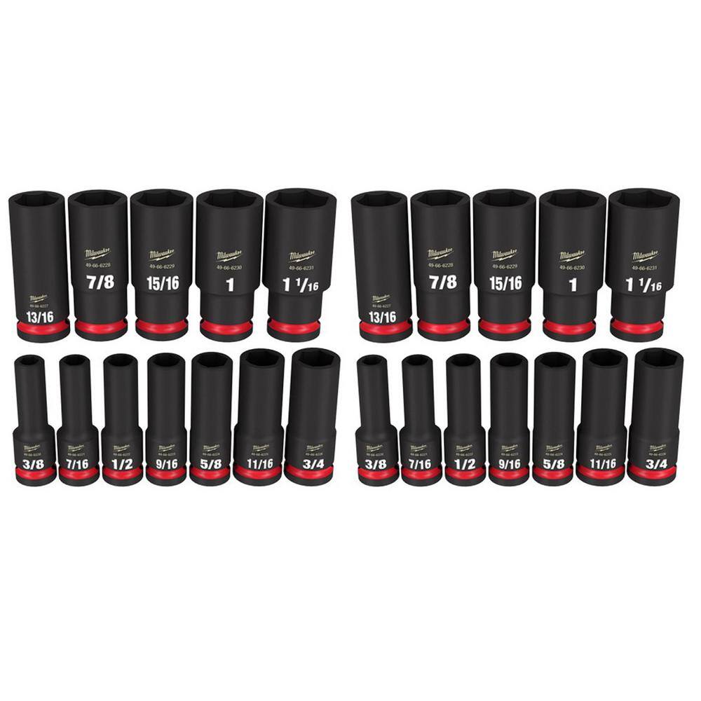 Milwaukee 49-66-7011-49-66-7011 SHOCKWAVE 1/2 in. Drive SAE Deep Well Impact Socket Set (24-Piece)