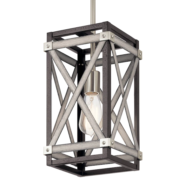 Kichler 82268 Stetton Anvil Iron and Distressed Antique Grey Farmhouse Square Mini Pendant Light