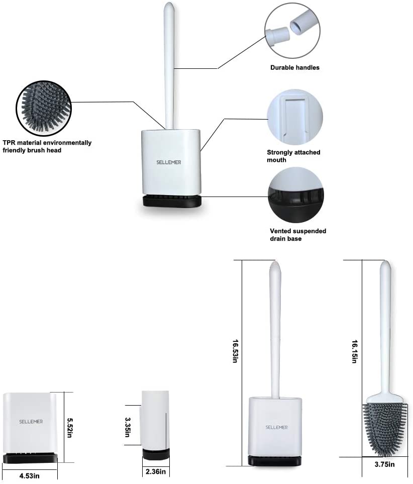 Sellemer Toilet Brush and Holder Set for Bathroom. Flexible Toilet  (White)