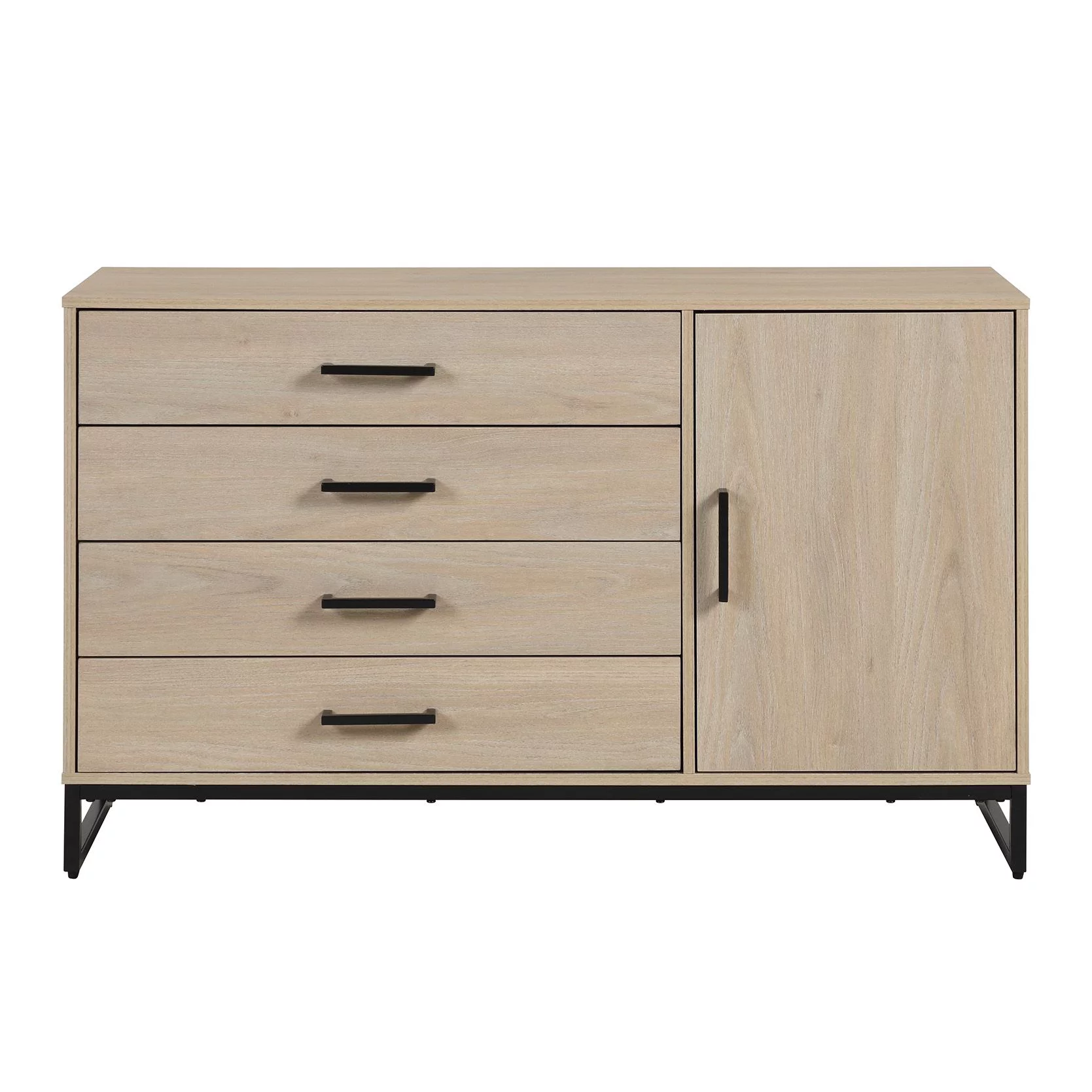 Mainstays Industrial 4 Drawer Dresser W/ Door Cabinet. Beige Oak