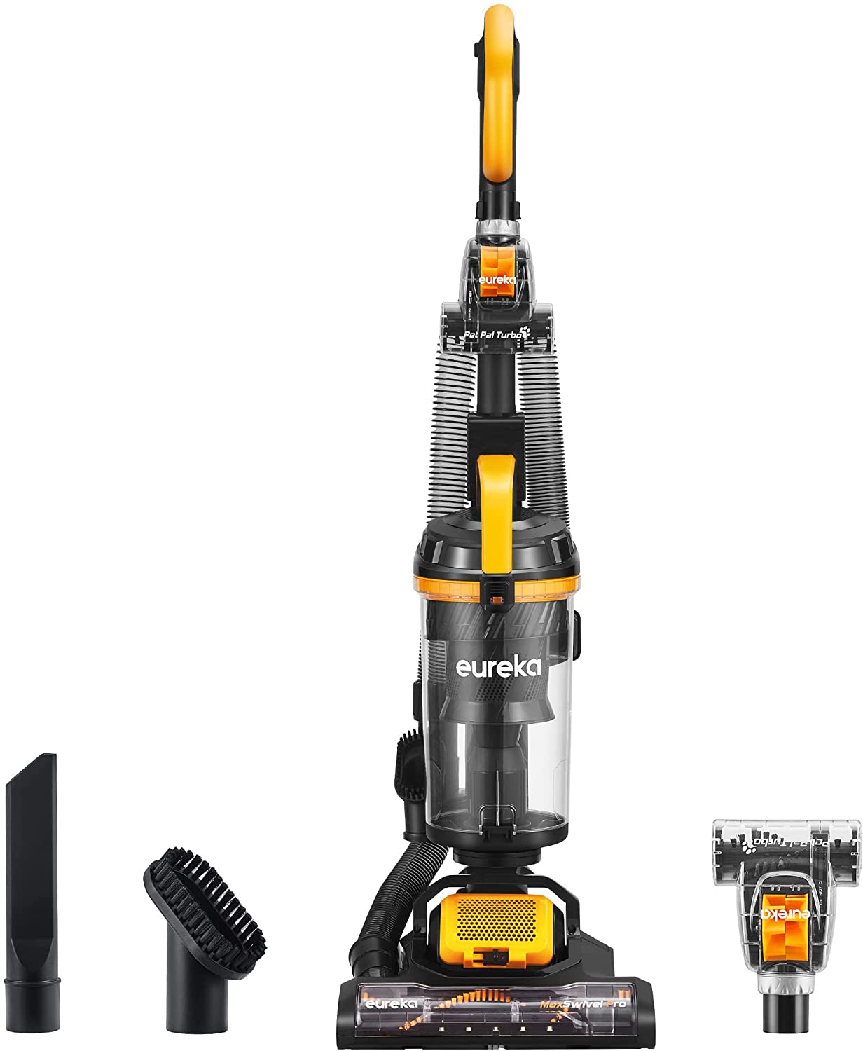 EUREKA Upright Vacuum Cleaner with Pet Tool. Swivel Steering for Carpet and Hard Floor. MaxSwivel Pro. Yellow
