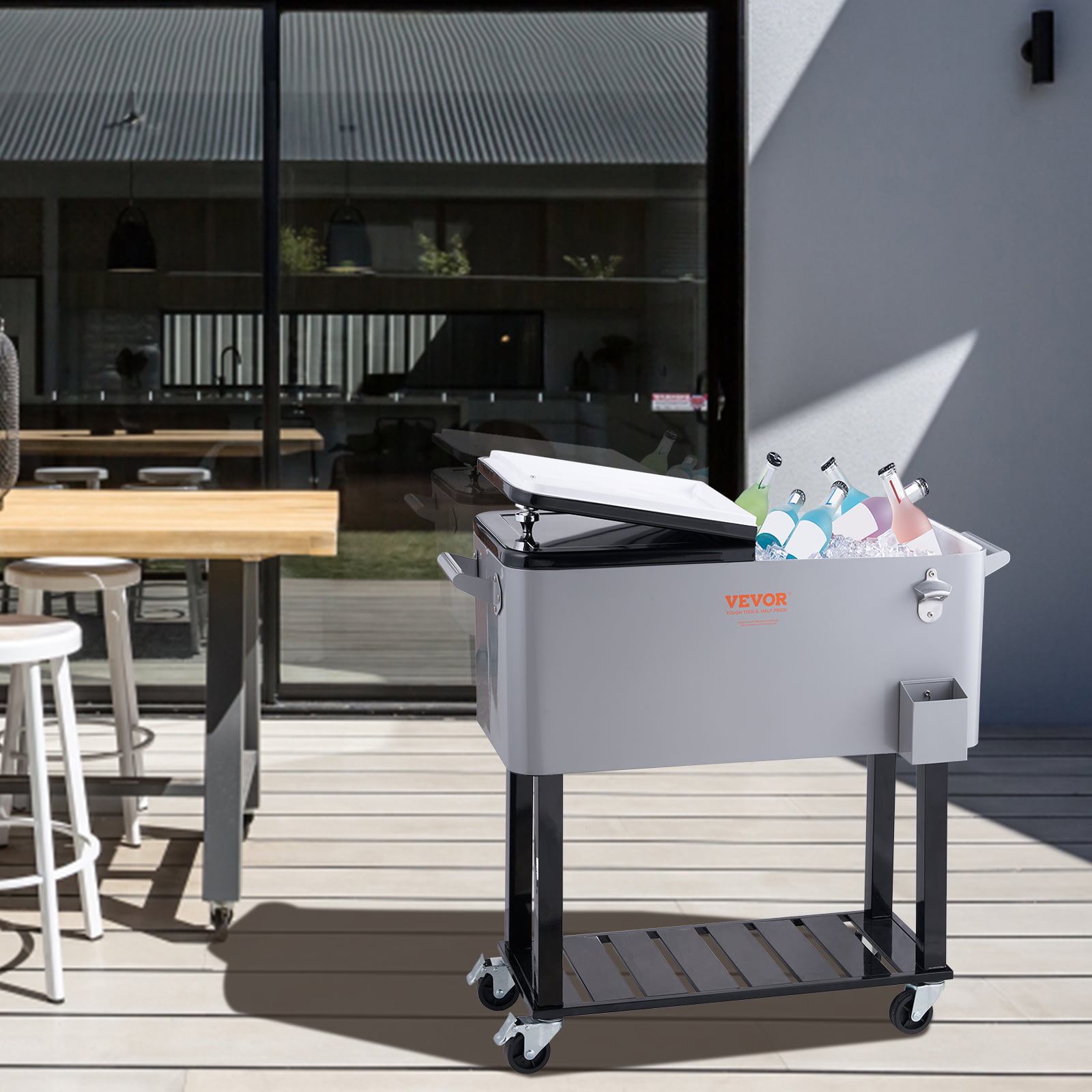 BENTISM 80Qt Rolling Cooler Cart with Bottle Opener Drainage Patio Party Bar Drink