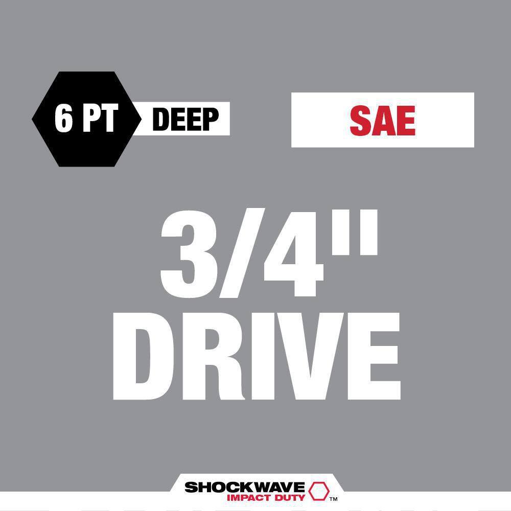 Milwaukee SHOCKWAVE 3/4 in. Drive SAE Deep Well Impact 6 Point Impact Socket Set (8-Piece)