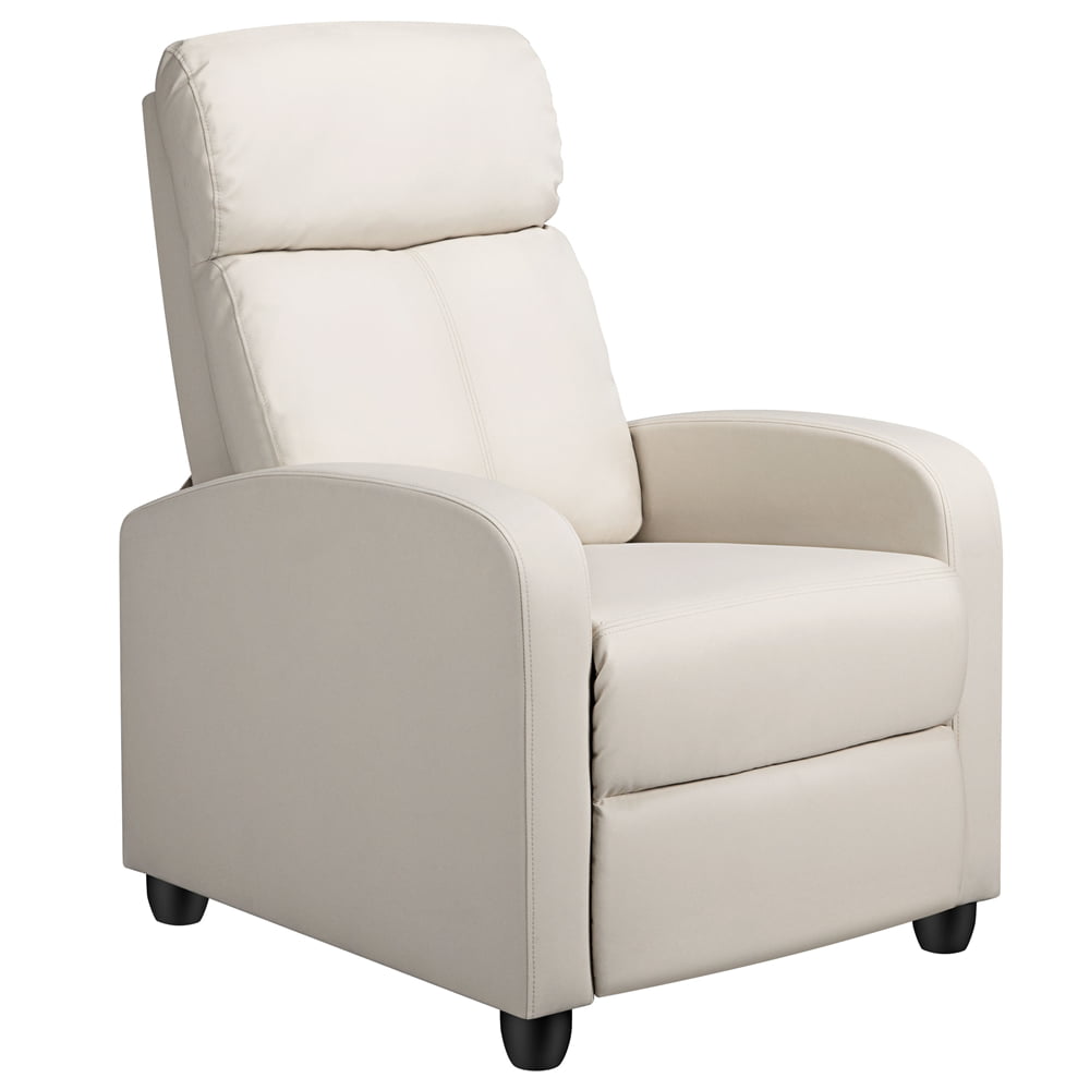 Alden Design Faux Leather Theatre Recliner with Pocket Spring. Beige