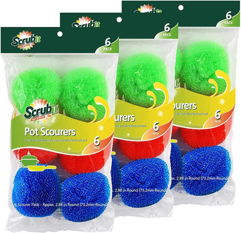 Scrub-It 18 Round Nylon Dish Scrubber Scouring Pads -3 Packs of 6 Scour Pads