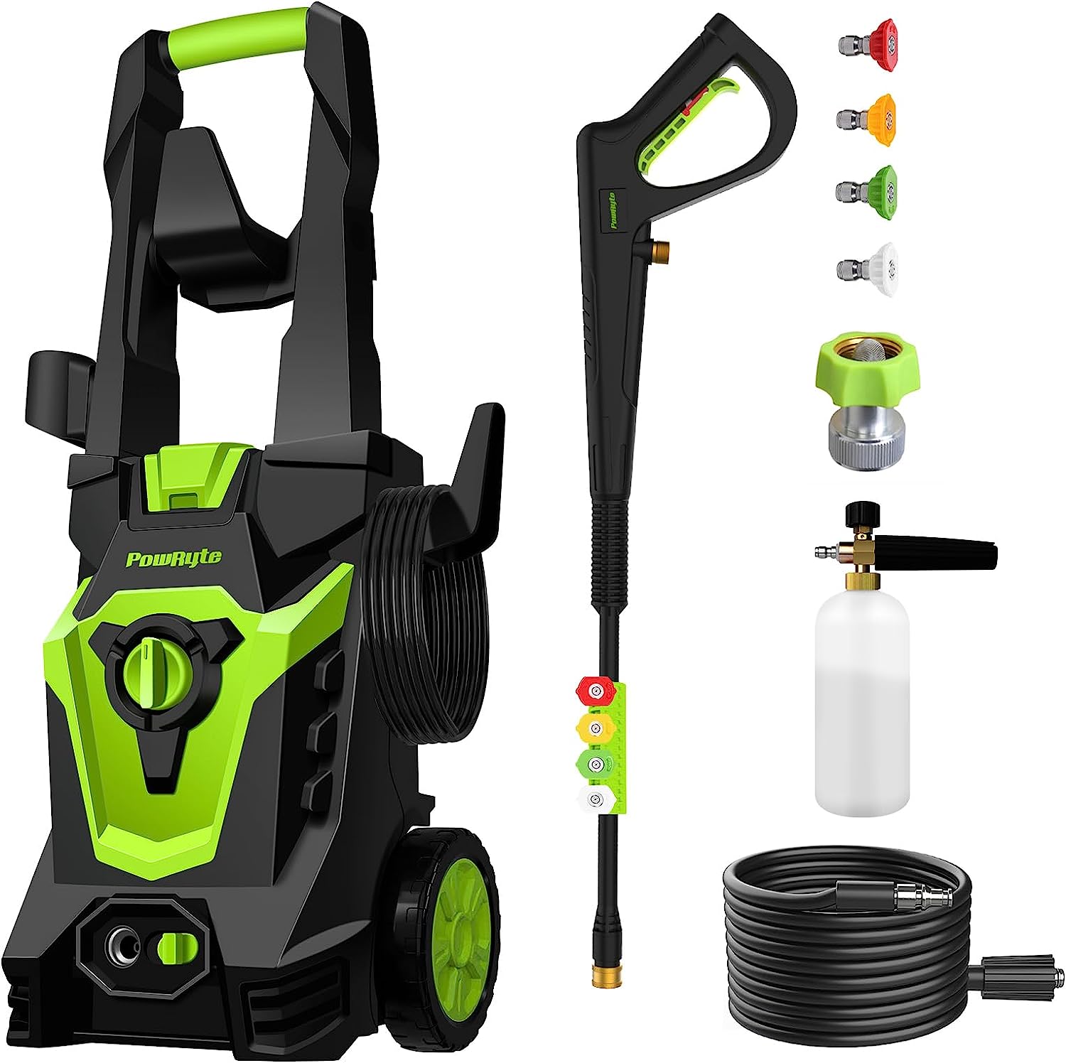 PowRyte Electric Pressure Washer. Brass Foam Cannon. 4 Different Pressure Tips. Power Washer. 4200 PSI 2.6 GPM