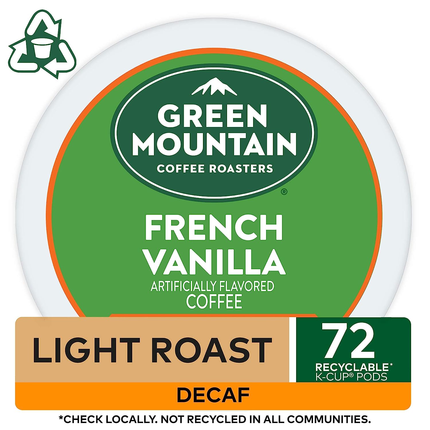 Green Mountain Coffee Roasters French Vanilla Decaf. Single-Serve Keurig K-Cup Pods. Flavored Light Roast Coffee. 72 Count