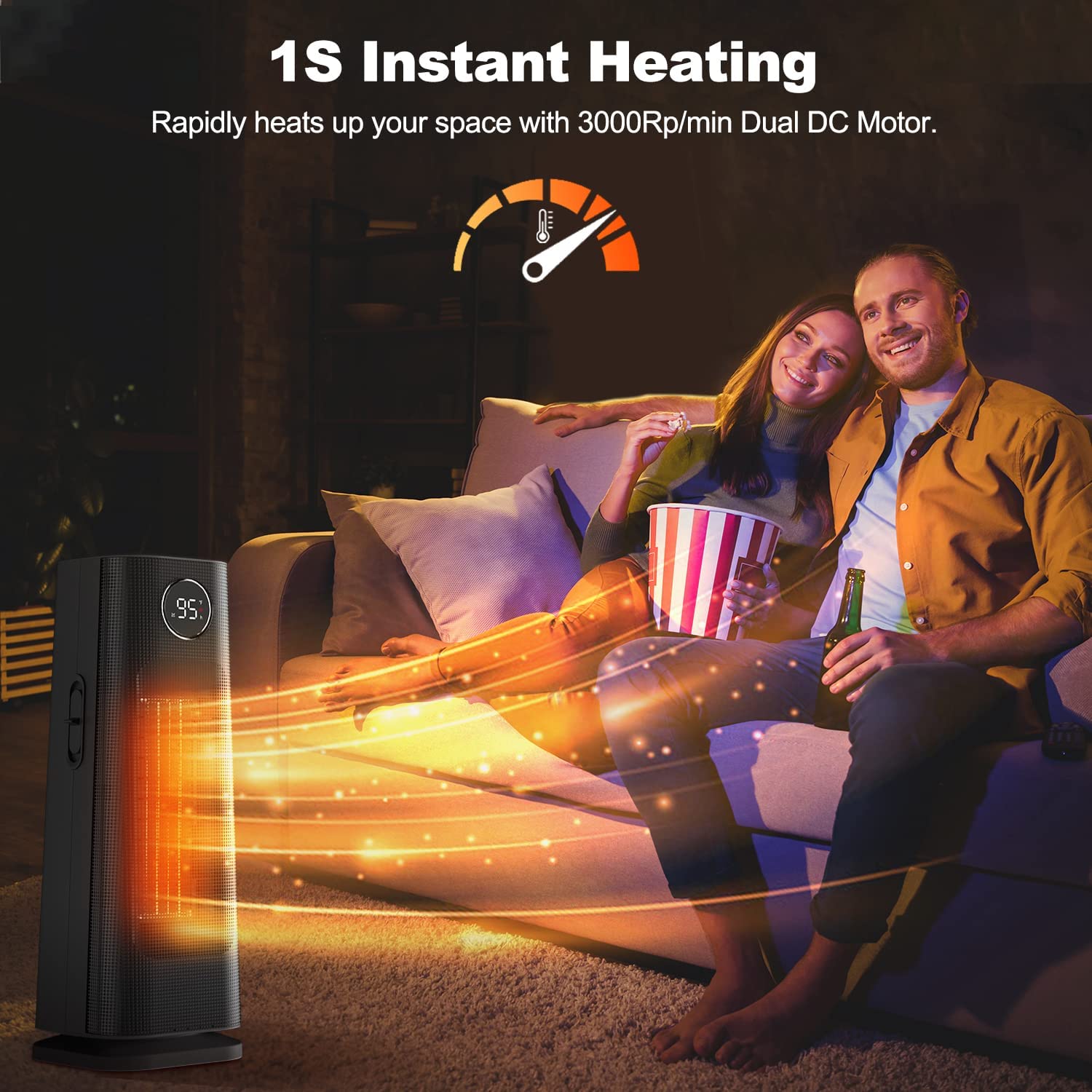 Wind Talk Space Heater for Indoor Use. 1500W Electric Oscillating Portable Ceramic Tower Heater with Remote. Thermostat. 24Hrs Timer. Wind Direction Adjust