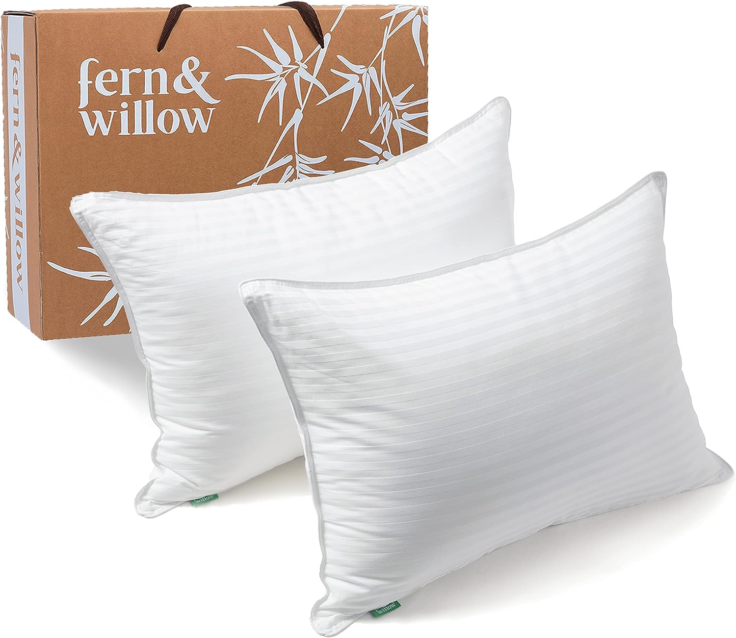 Fern and Willow Pillows for Sleeping - Set of 2 Standard Size/Kids Size Down Alternative Pillow Set w/Luxury Plush Cooling Gel for Side. Back & Stomach Sleepers