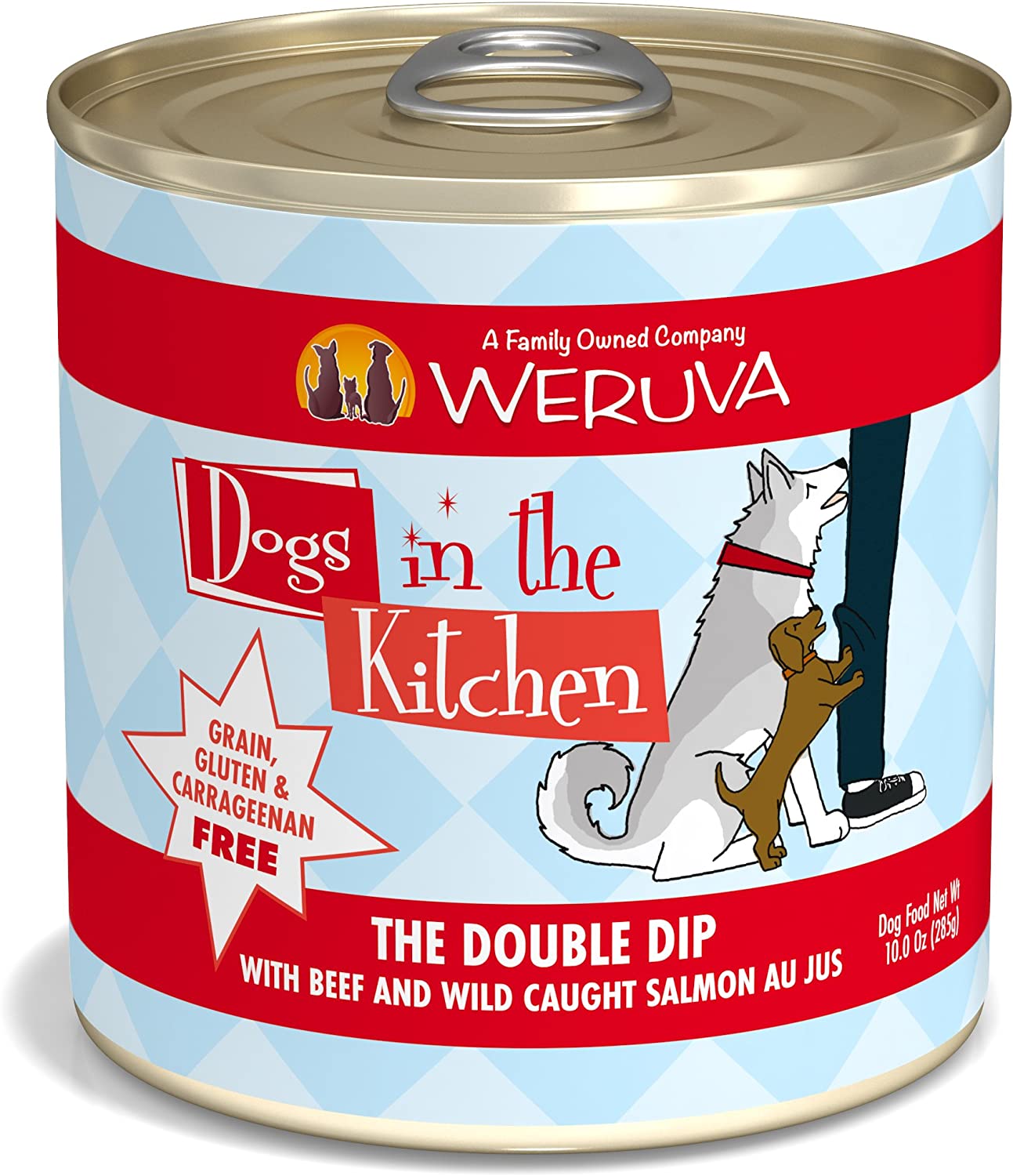 Weruva Dogs in the Kitchen The Double Dip with Beef & Wild Caught Salmon Au Jus Grain-Free Canned Dog Food 10-oz can case of 12