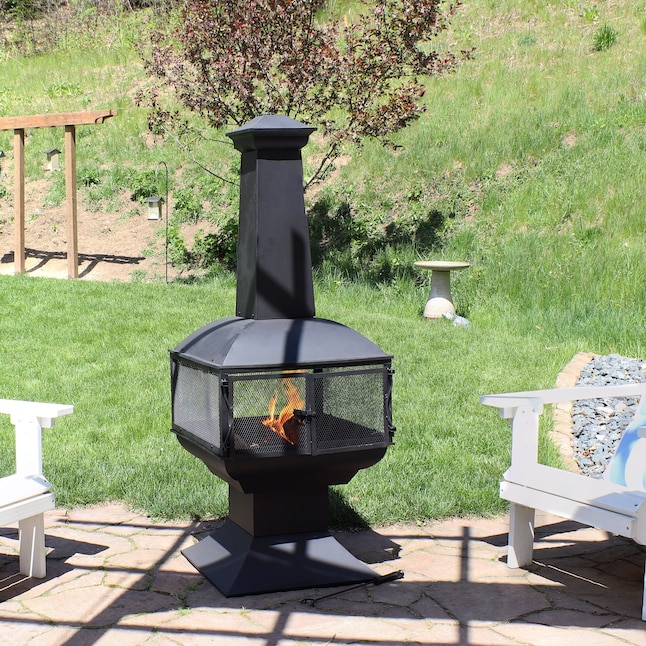 Sunnydaze Decor  57-in H x 22-in D x 22-in W Black Steel Chiminea (KF-607)