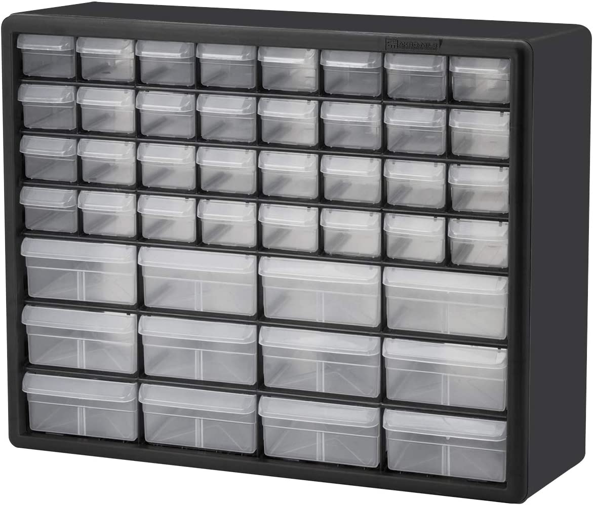 Akro-Mils 10144. 44 Drawer Plastic Parts Storage Hardware and Craft Cabinet. 20-Inch W x 6.37-Inch D x 15.81-Inch H. Black