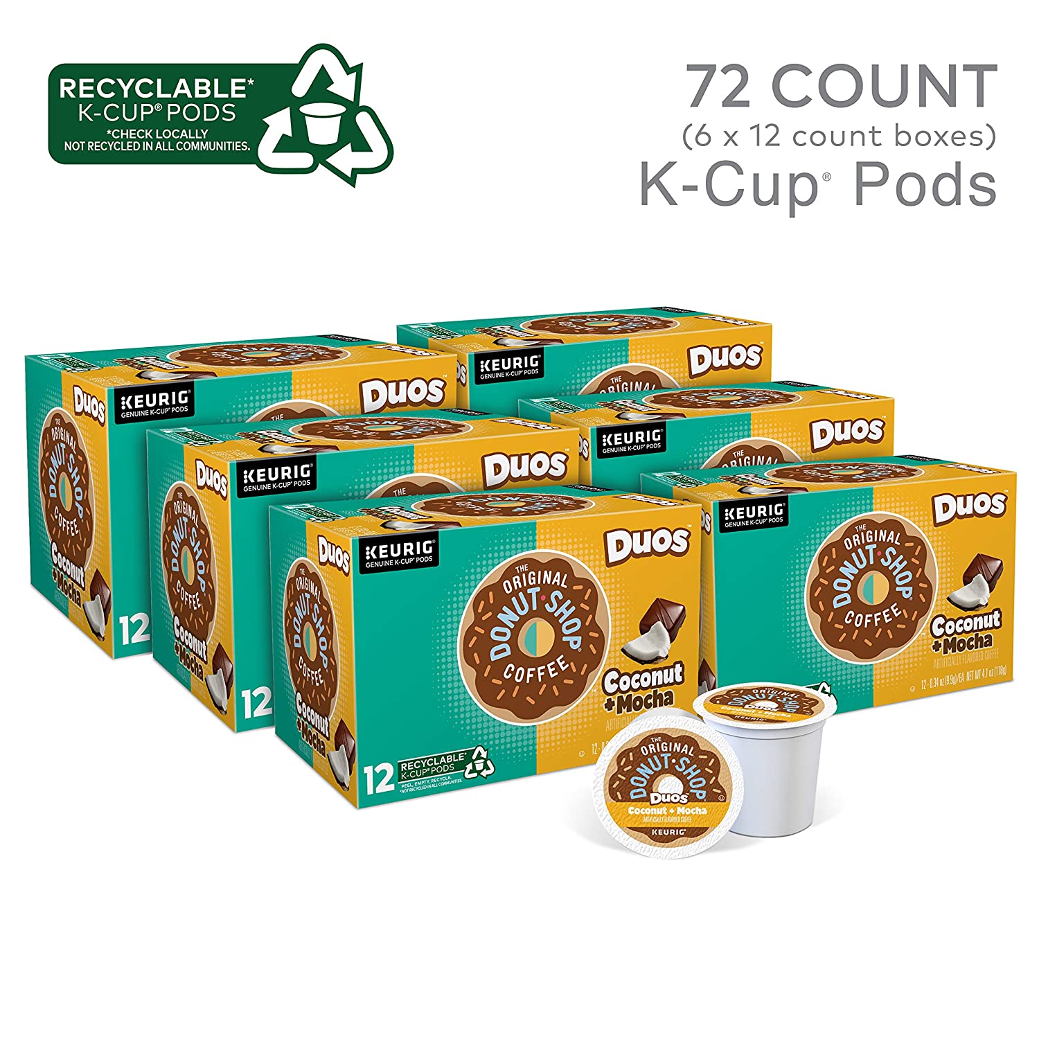 The Original Donut Shop Coconut Mocha. Single-Serve Keurig K-Cup Pods. Flavored Medium Roast Coffee. 12 Count (Pack of 6)