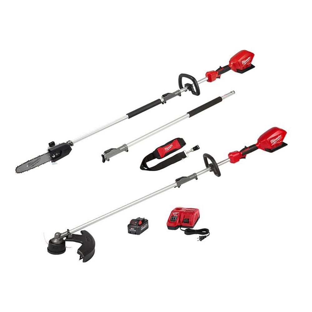 Milwaukee 2825-20PS-2825-21ST M18 FUEL 10 in. 18V Lithium-Ion Brushless Electric Cordless Pole Saw & String Trimmer Kit with 8.0Ah Battery & Charger
