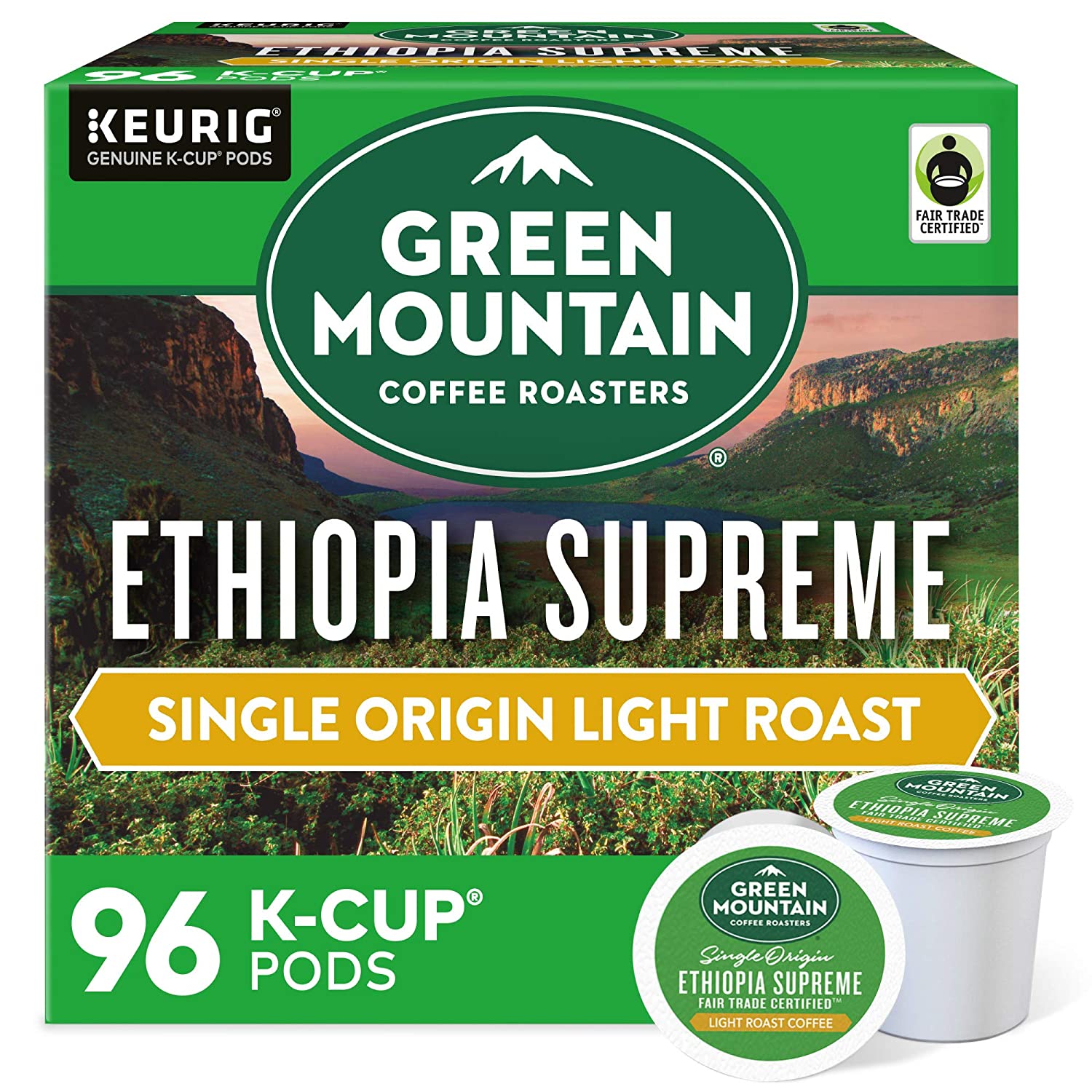 Green Mountain Coffee Roasters Ethiopia Supreme. Single-Serve Keurig K-Cup Pods. Light Roast Coffee. 96 Count