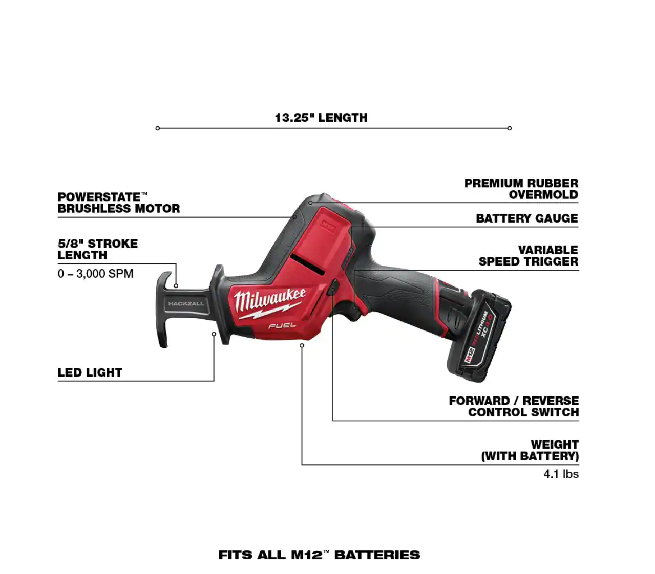 Milwaukee 2520-21XC-48-11-2420 M12 FUEL 12V Lithium-Ion Brushless Cordless HACKZALL Reciprocating Saw Kit with 2.0Ah Battery