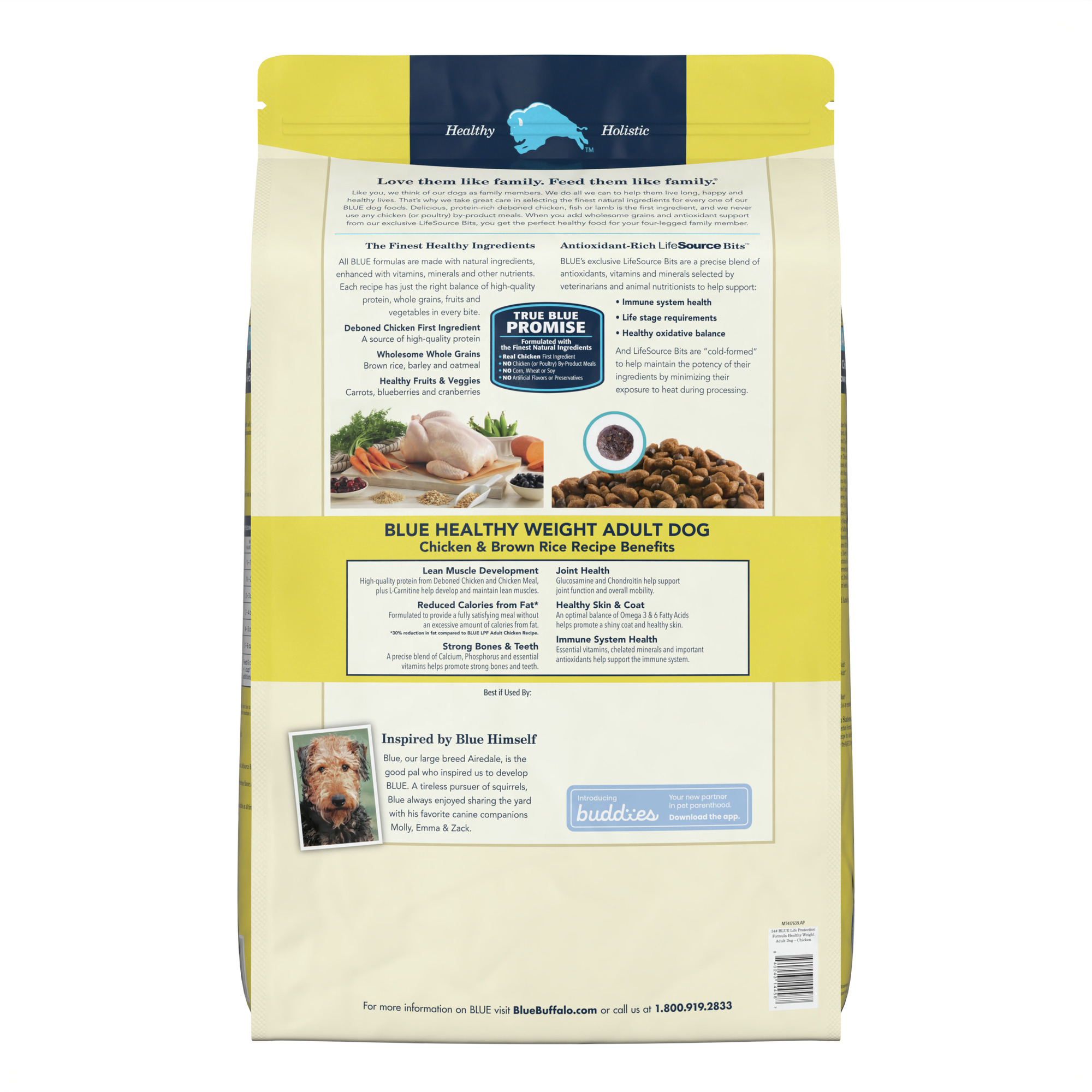 Blue Buffalo Life Protection Formula Natural Adult Healthy Weight Chicken and Brown Rice Dry Dog Food. 34 lbs.