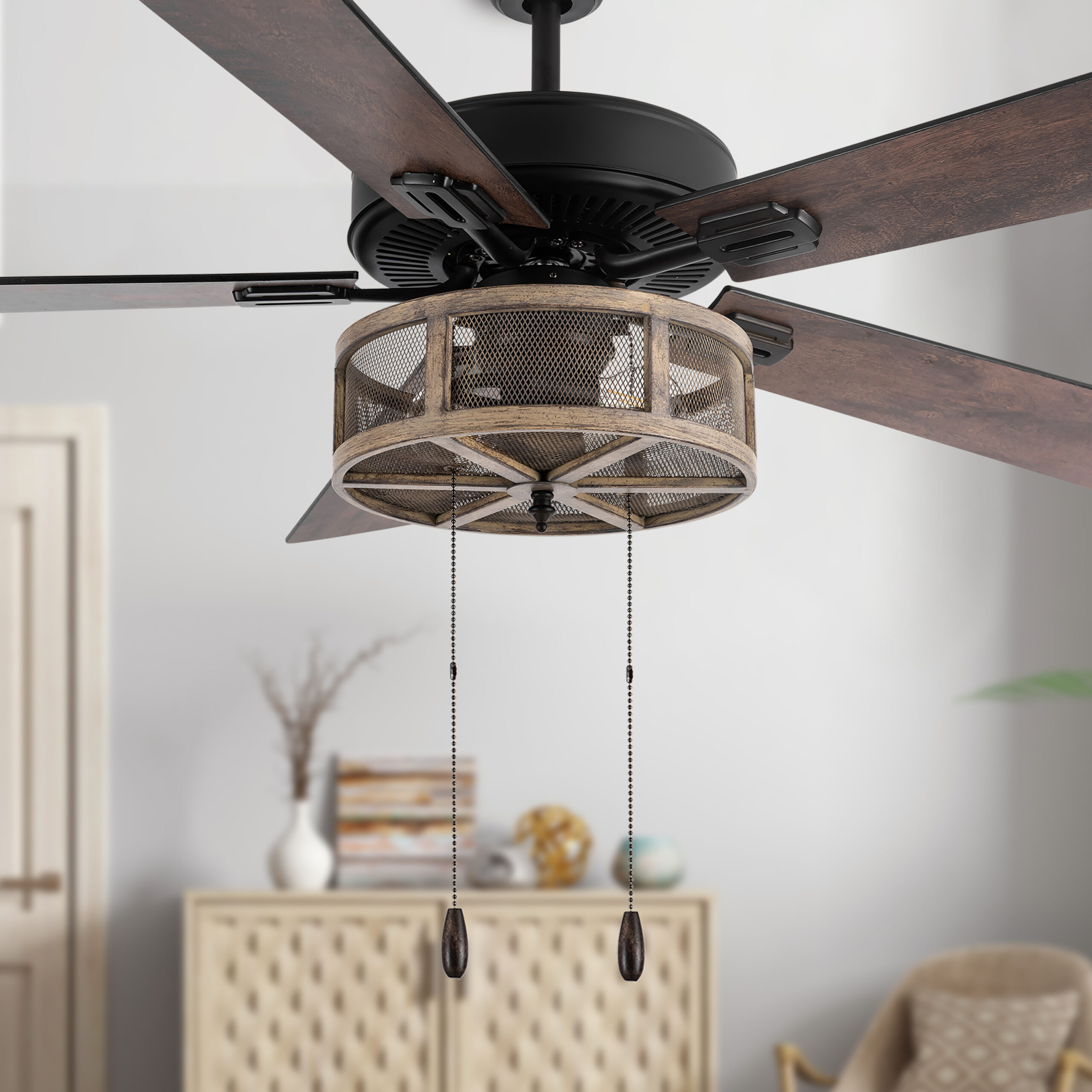 River of Goods 52″ Shabby Bronzed Farmhouse LED Ceiling Fan with Light