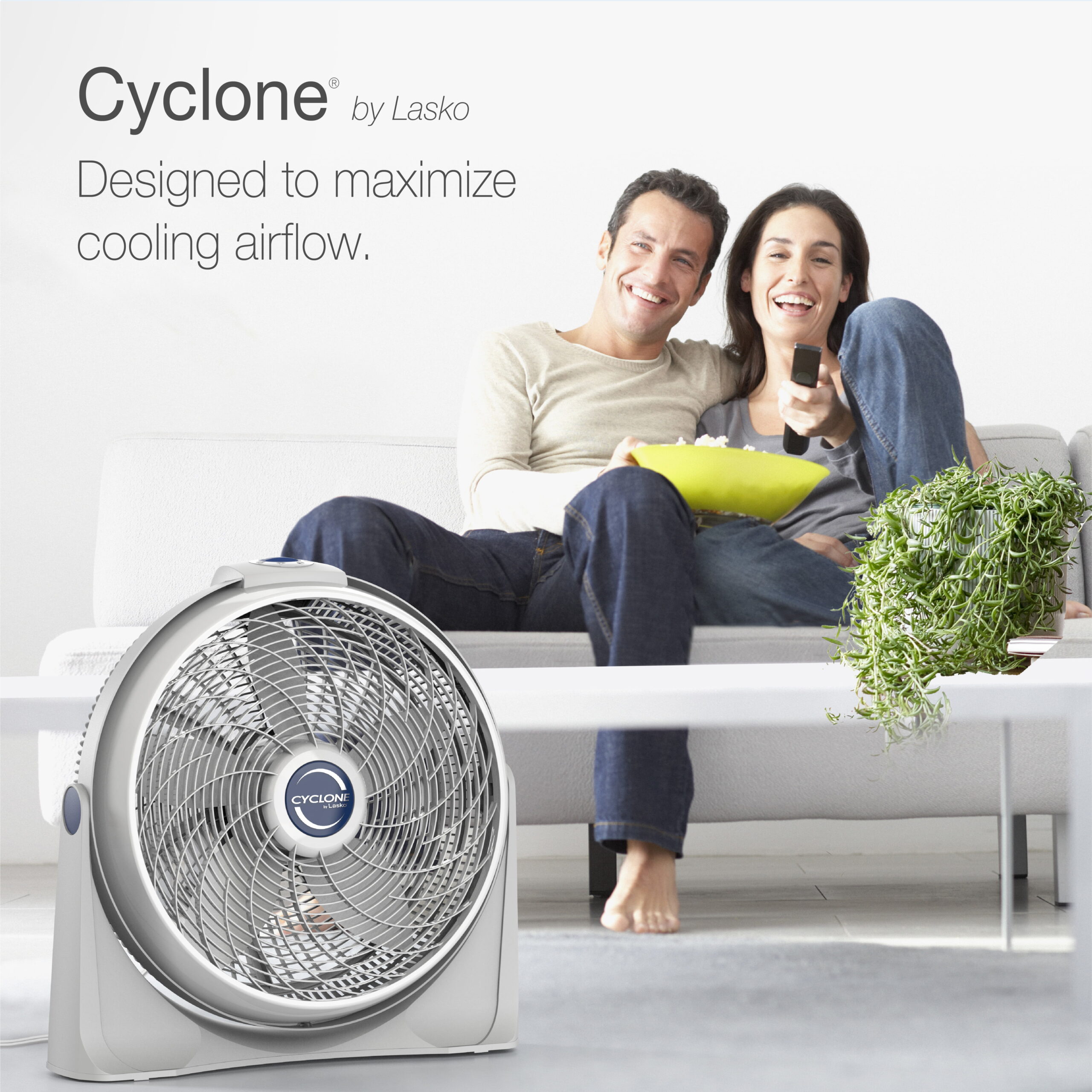 Lasko 20″ Cyclone Power 3-Speed Air Circulator Pivoting Floor or Wall Mount . 3520. White