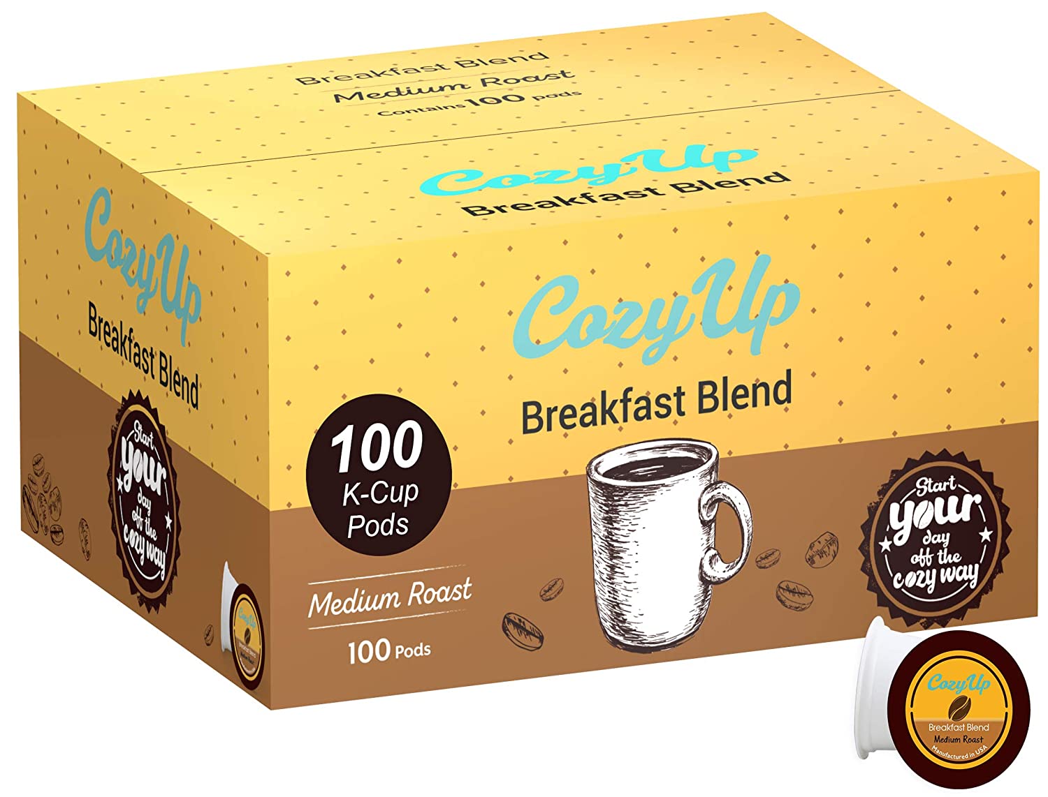 CozyUp Breakfast Blend. Single-Serve Coffee Pods for Keurig K-Cup Brewers. Medium Roast Coffee. 100 Count