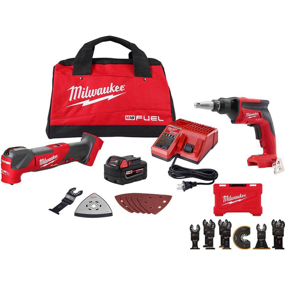 Milwaukee 2836-21-2866-20-49-10-9113 M18 FUEL 18V Lithium-Ion Cordless Brushless Oscillating Multi-Tool Kit W/ Drywall Cut Out Tool & Blade Kit (9-Piece)