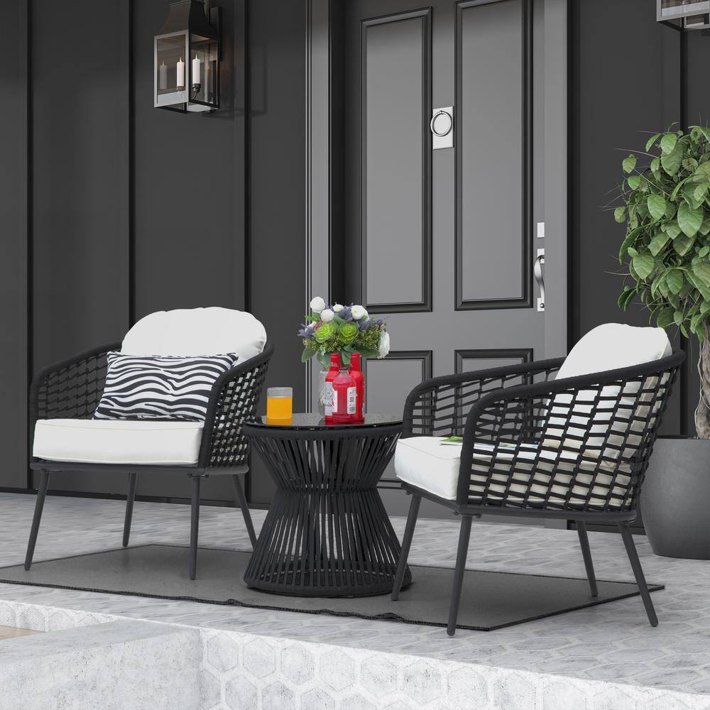 Nuu Garden  3-Piece Aluminum Outdoor Dining Patio Bistro Set with White Cushion