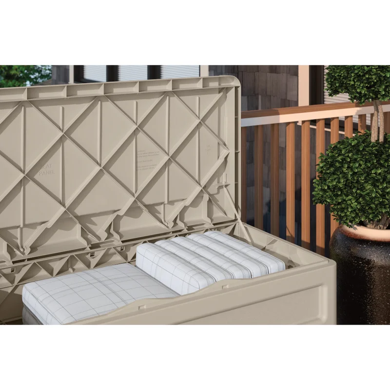 Suncast DB7500 73 Gallon Waterproof Outdoor Storage Container Deck Box. Light Taupe