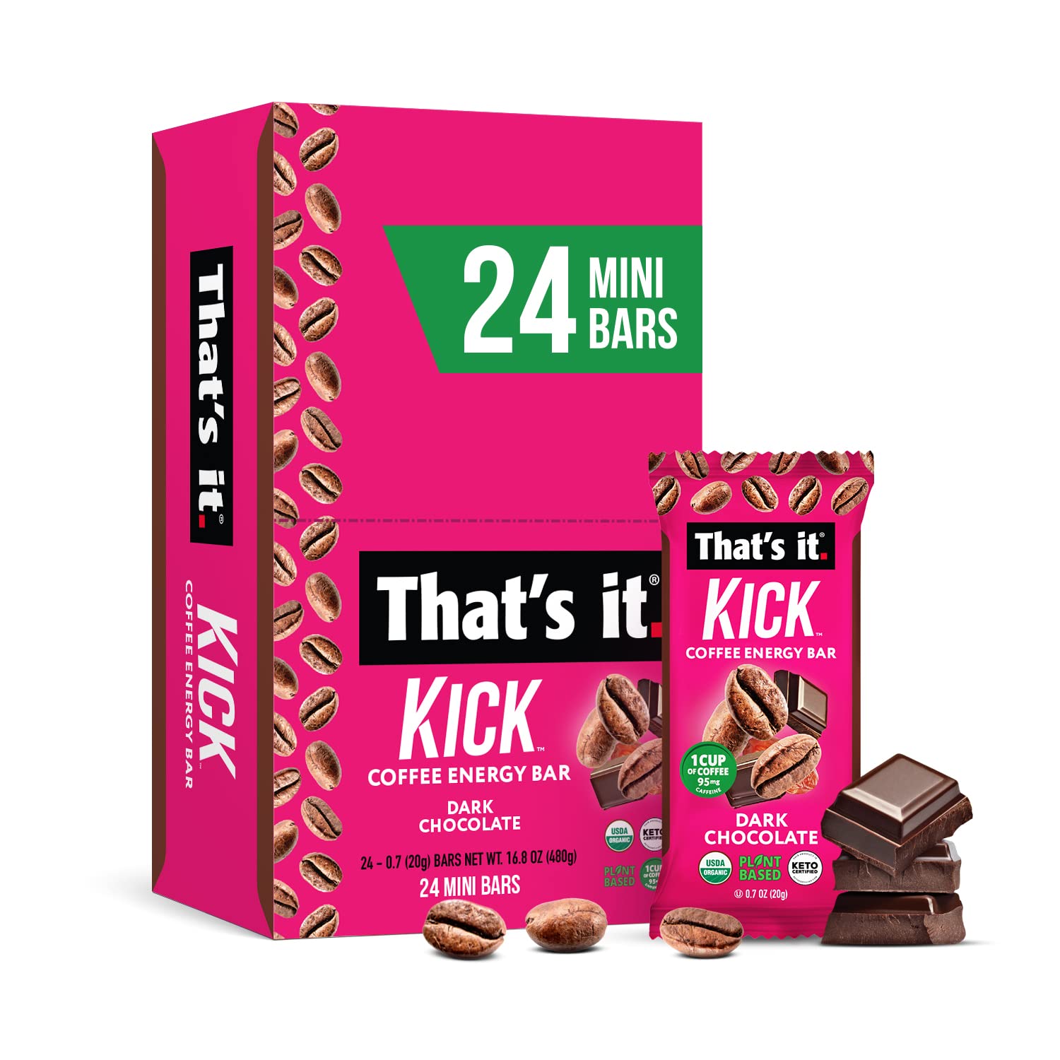 That's it. Kick Coffee Energy Bar. 24 Mini Bars. Plant-Based. Vegan. USDA Organic