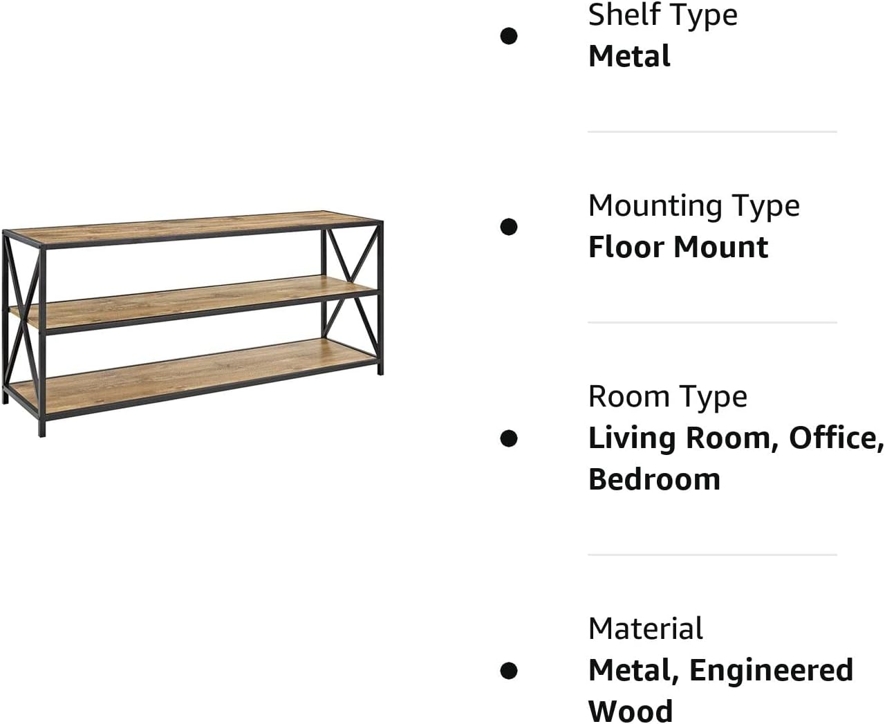 Walker Edison 2 Shelf Industrial Wood Metal Bookcase Tall Bookshelf Storage Home Office. 60 Inch. Barnwood