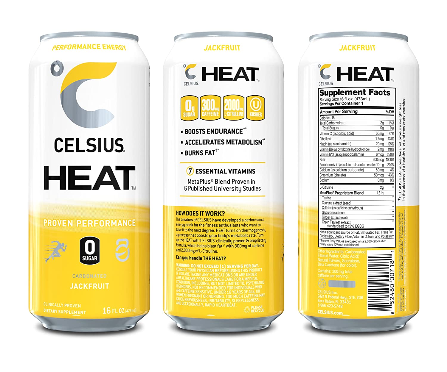CELSIUS HEAT Performance Energy Drink. Jackfruit. No Sugar. No Artificial Flavors. 192 Fl Oz (Pack of 12)
