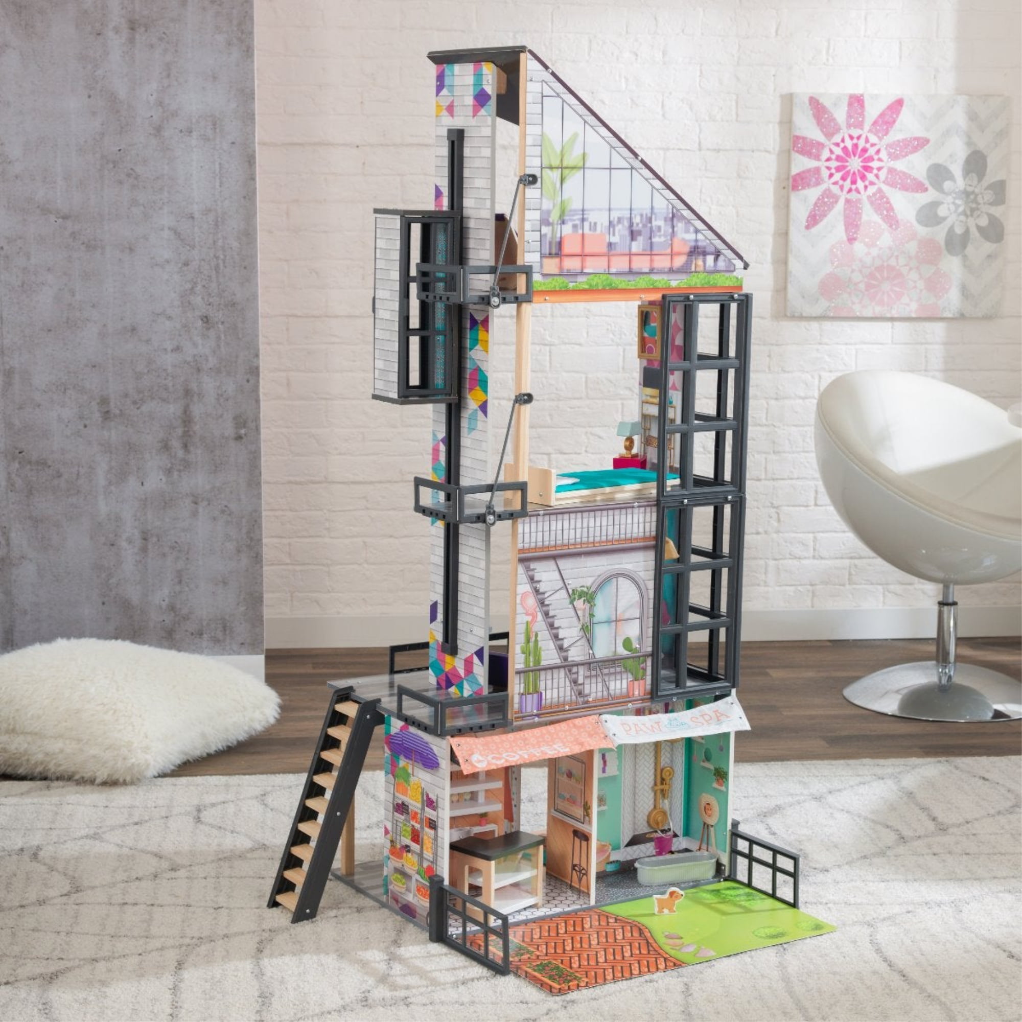 KidKraft Bianca City Life Wooden Dollhouse with 26 Pieces Included