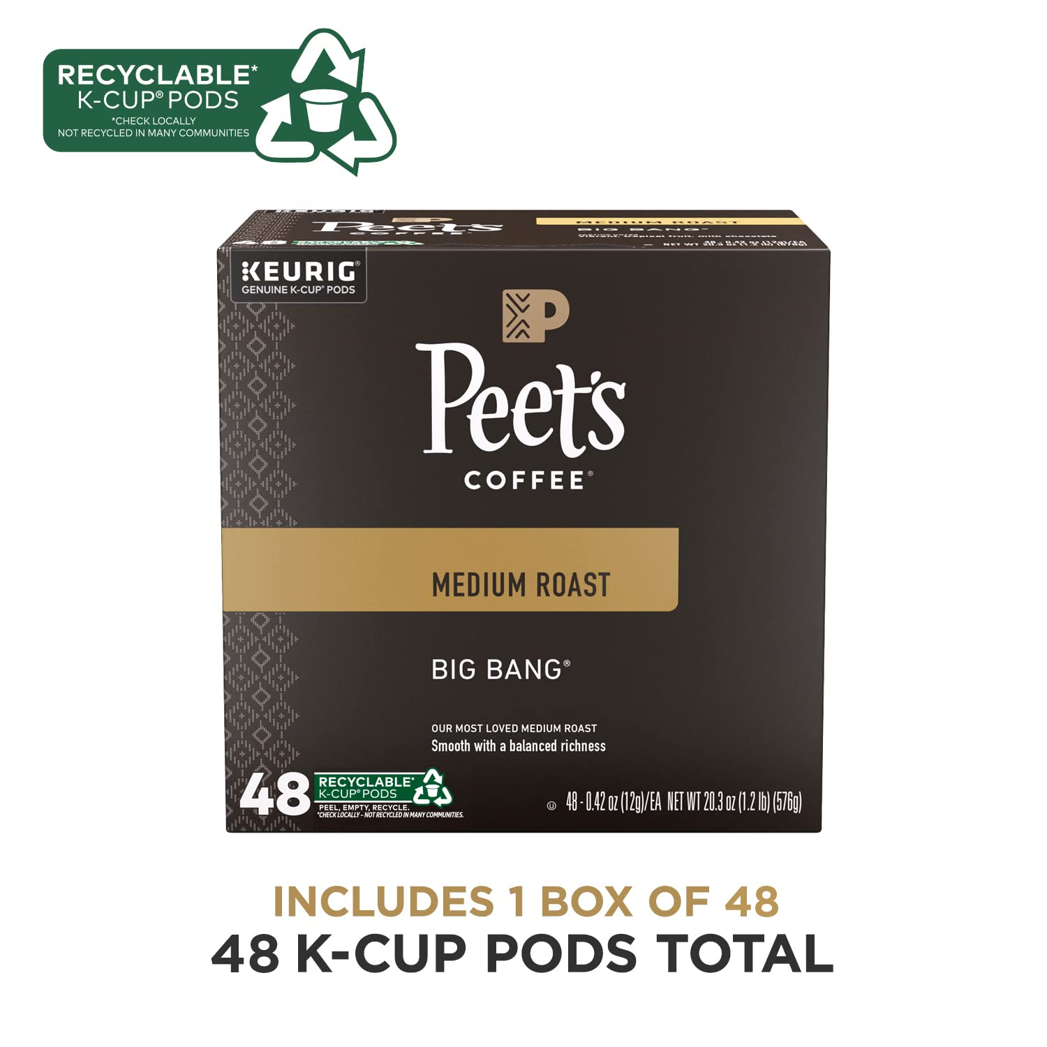 Peet-s Coffee. Medium Roast K-Cup Pods for Keurig Brewers - Big Bang 48 Count (1 Box of 48 K-Cup Pods)