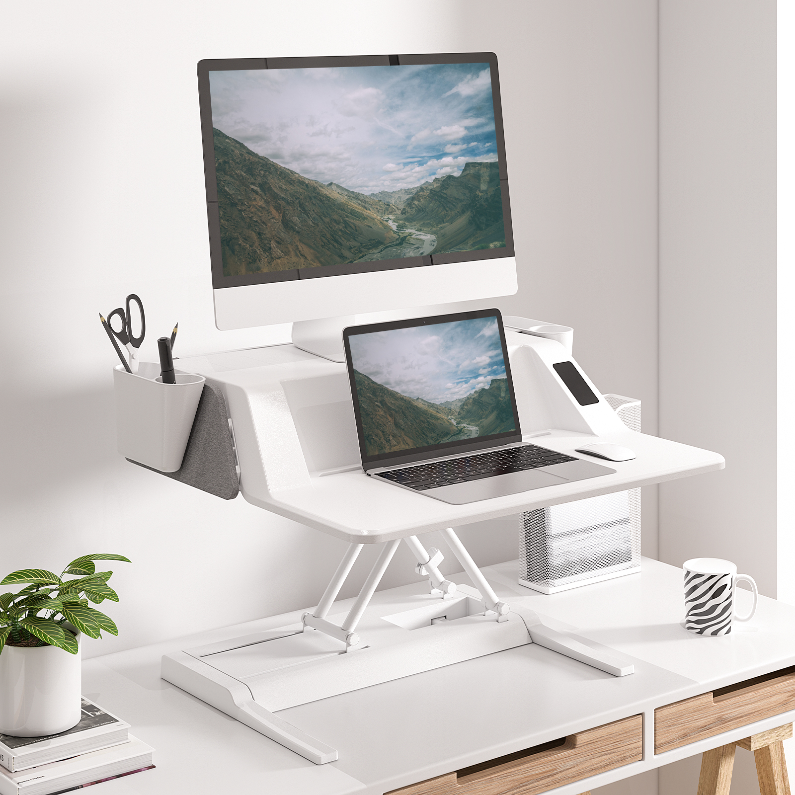 FlexiSpot 25″ Motorized Aesthetic Home Office Computer Riser Sit Stand Workstation White