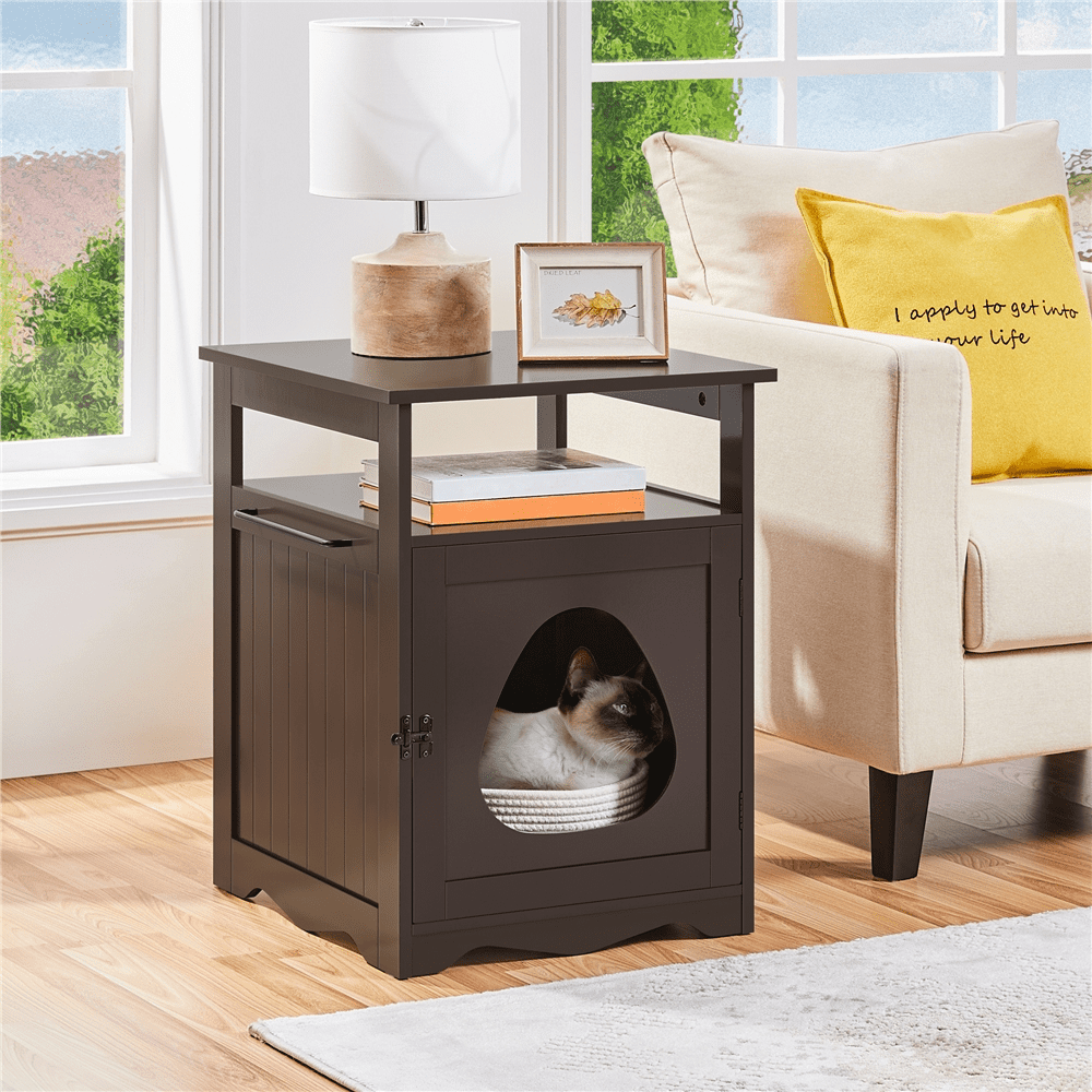 Easyfashion 25.5”H Pet Litter Box Wood End Table for Living Room. Espresso
