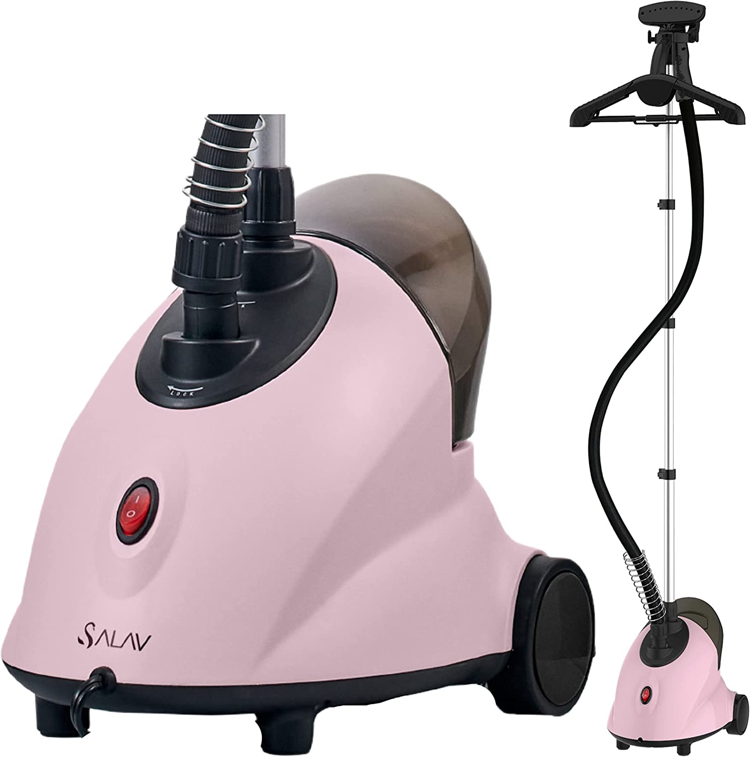 SALAV. PINK LIMITED EDITION Upright Garment Steamer with Roll Wheels For Easy Movement. 1.8L Water Tank for 1 Hour Continuous Steaming. Adjustable Pole for Storage. 1500 watts GS18-DJ
