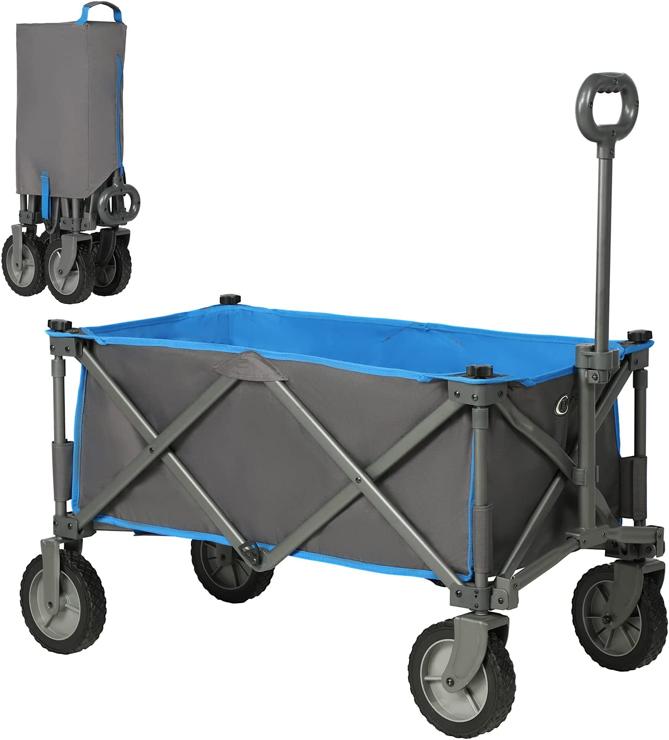 PORTAL Collapsible Folding Utility Wagon Cart Heavy Duty Foldable Outdoor Garden Camping Cart with Removable Fabric. Grey/Blue