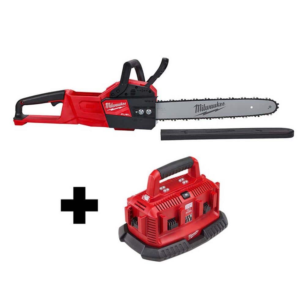 Milwaukee 2727-20-48-59-1806 M18 FUEL 18-Volt Lithium-Ion Brushless Battery 16 in. Chainsaw with M18 6-Port Sequential  Charger