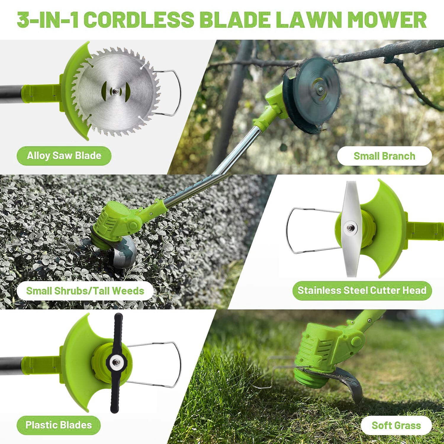 Cordless Grass String Trimmer Lightweight Weed Eater. 21V 3-in-1 Electric Weed Trimmer/Wacker with 2 Batteries