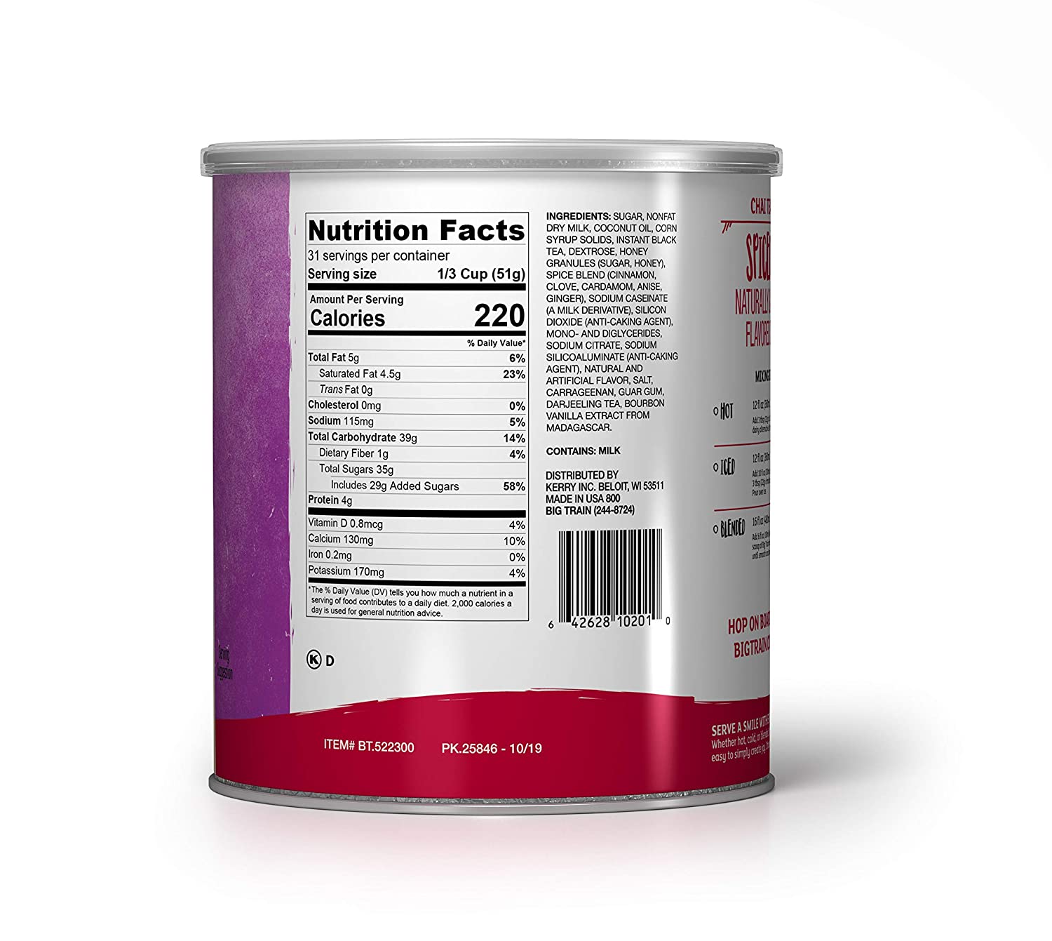 Big Train Spiced Chai Tea Latte Instant Powdered Mix. 1.9 Pound