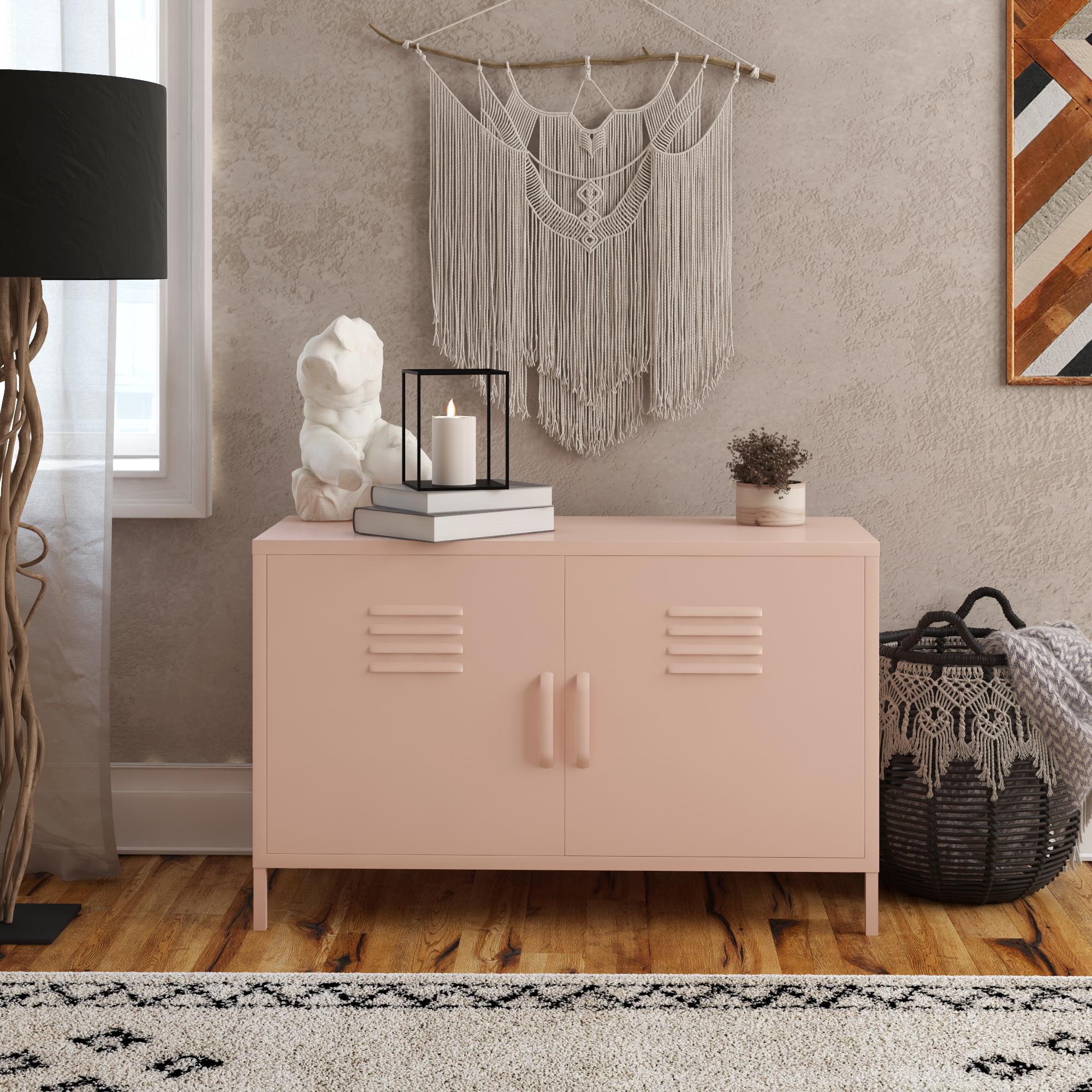 Shadwick 2 Door Wide Metal Locker Accent Storage Cabinet. Pink