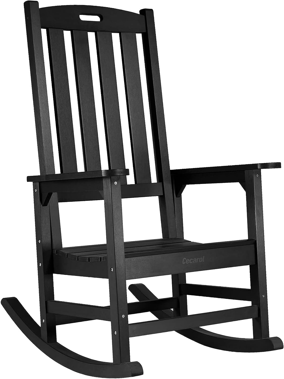 Cecarol Patio Oversized Rocking Chair Outdoor. Weather Resistant. Low Maintenance. High Back Front Porch Rocker Chairs 385lbs Support Poly Lumber Rocker. Wood-Like Plastic Chair. Black-PRC01