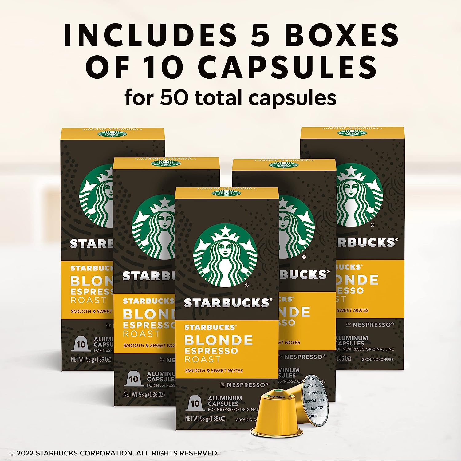 Starbucks by Nespresso Blonde Roast Espresso (50-count single serve capsules. compatible with Nespresso Original Line System)