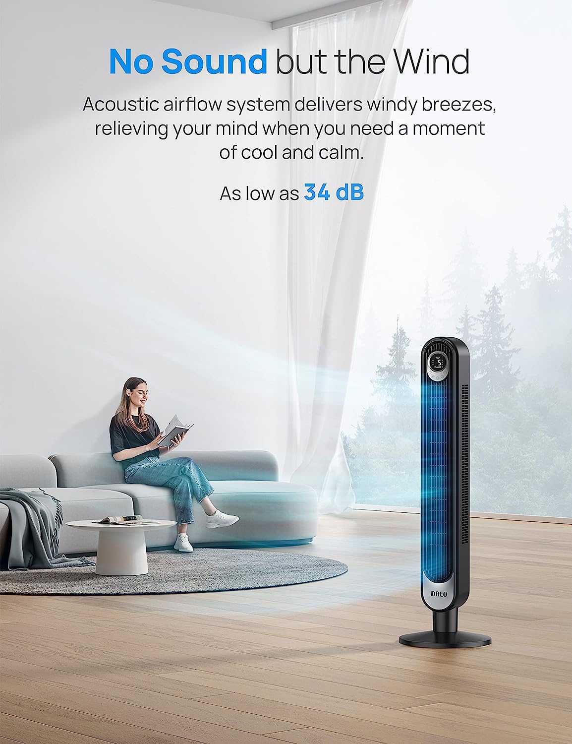 Dreo Tower Fan 42 Inch. Cruiser Pro T1 Quiet Oscillating Bladeless Fan with Remote. 6 Speeds. 4 Modes. LED Display. 12H Timer. Black Floor Standing Fan Powerful for Indoor Home Bedroom Office Room