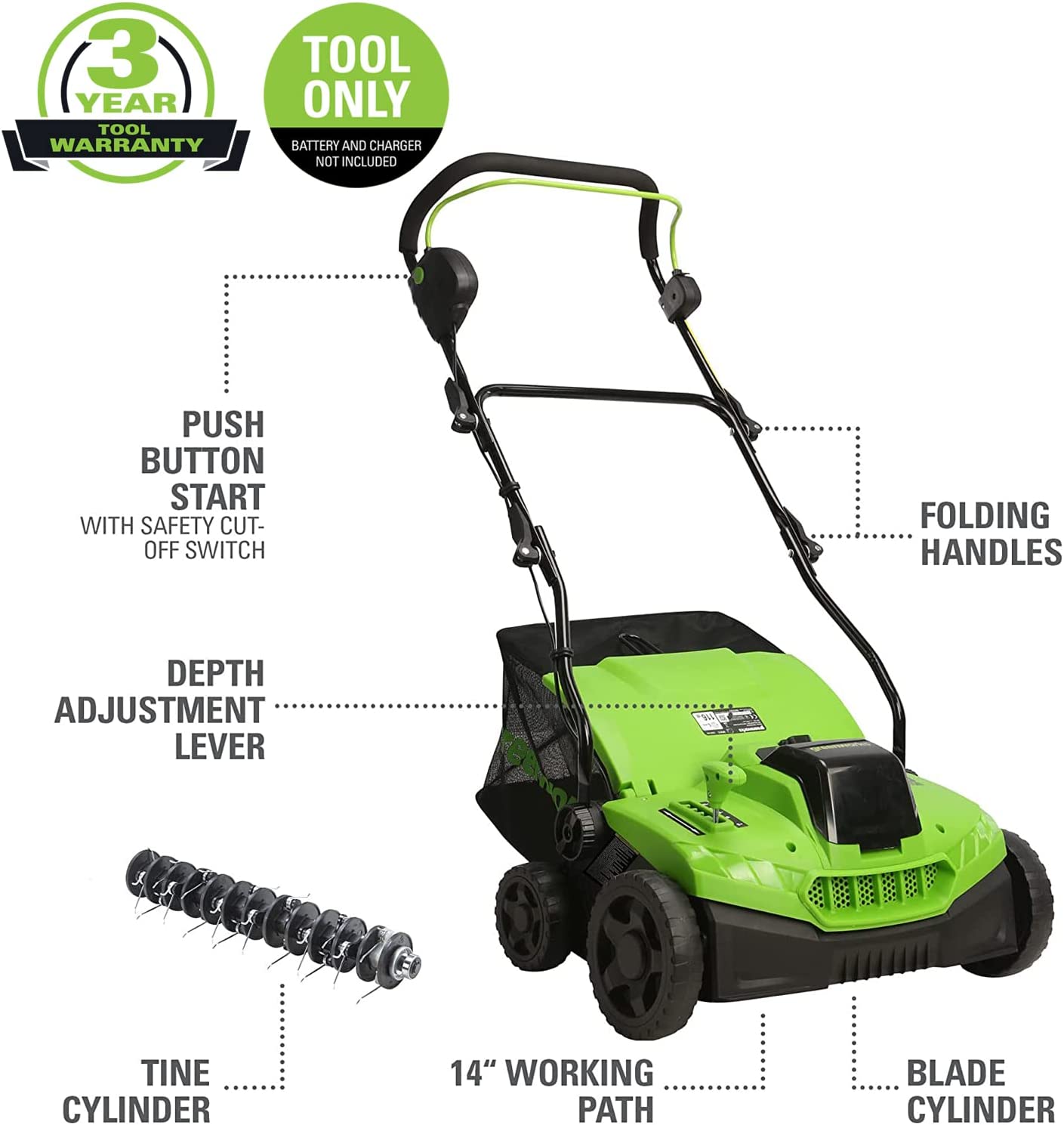 Greenworks 40V (2-In-1) Dethatcher / Scarifier. Tool Only