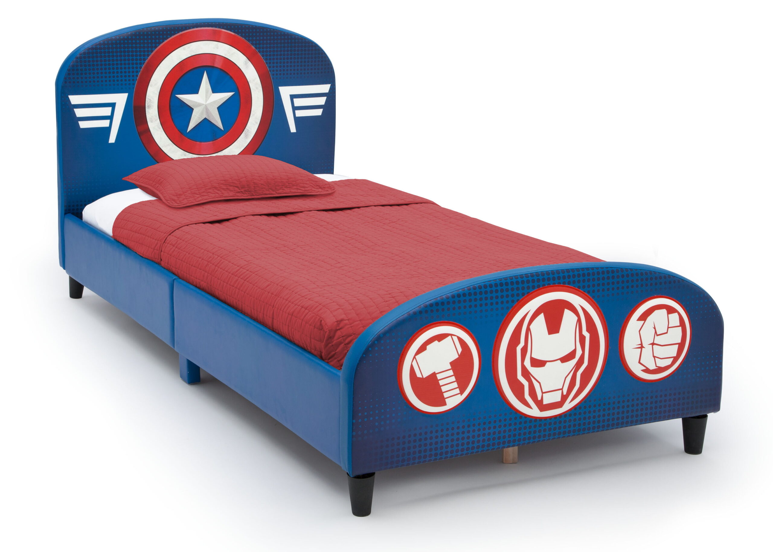 Delta Children Marvel Avengers Upholstered Twin Bed. with Thor. Iron Man. Hulk. & Captain America