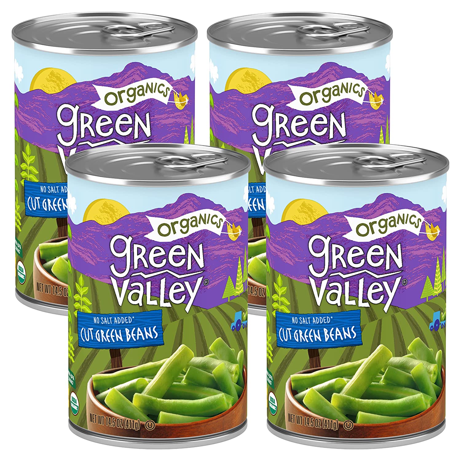 Green Valley Organics Cut Green Beans. 14.5 oz can (Pack of 4)